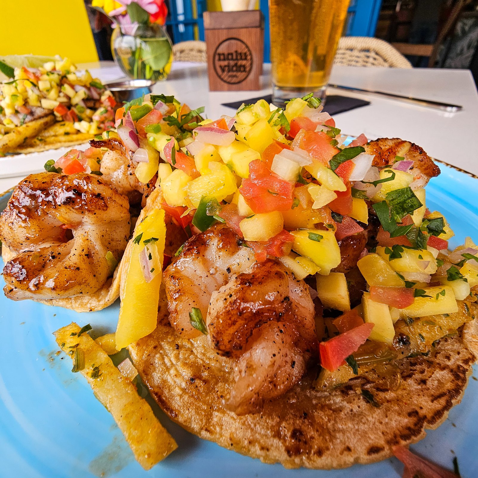 Shrimp tacos with mango salsa at Nalu Vida Venice Beach